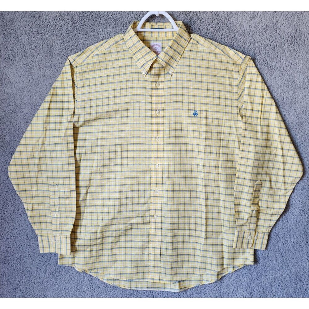 Brooks Brothers Non Iron Yellow Plaid Long Sleeve Button Down Shirt‎ Size XL